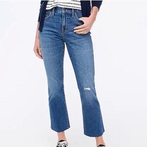 J. Crew Mid-Rise Flare Crop Jeans Distressed Raw Hem Denim Blue‎ 31 Boho Classic